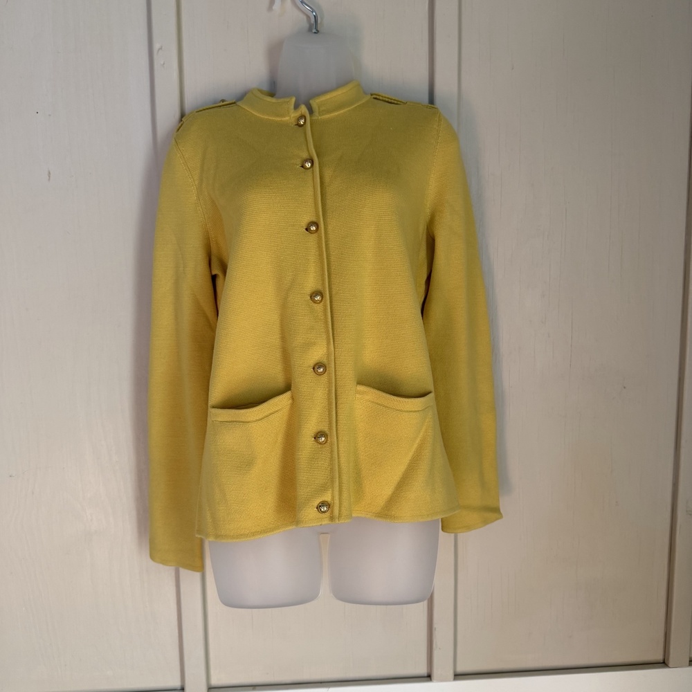 Talbots Sweater Womens Medium Yellow Merino Wool Button Front Cardigan Pockets